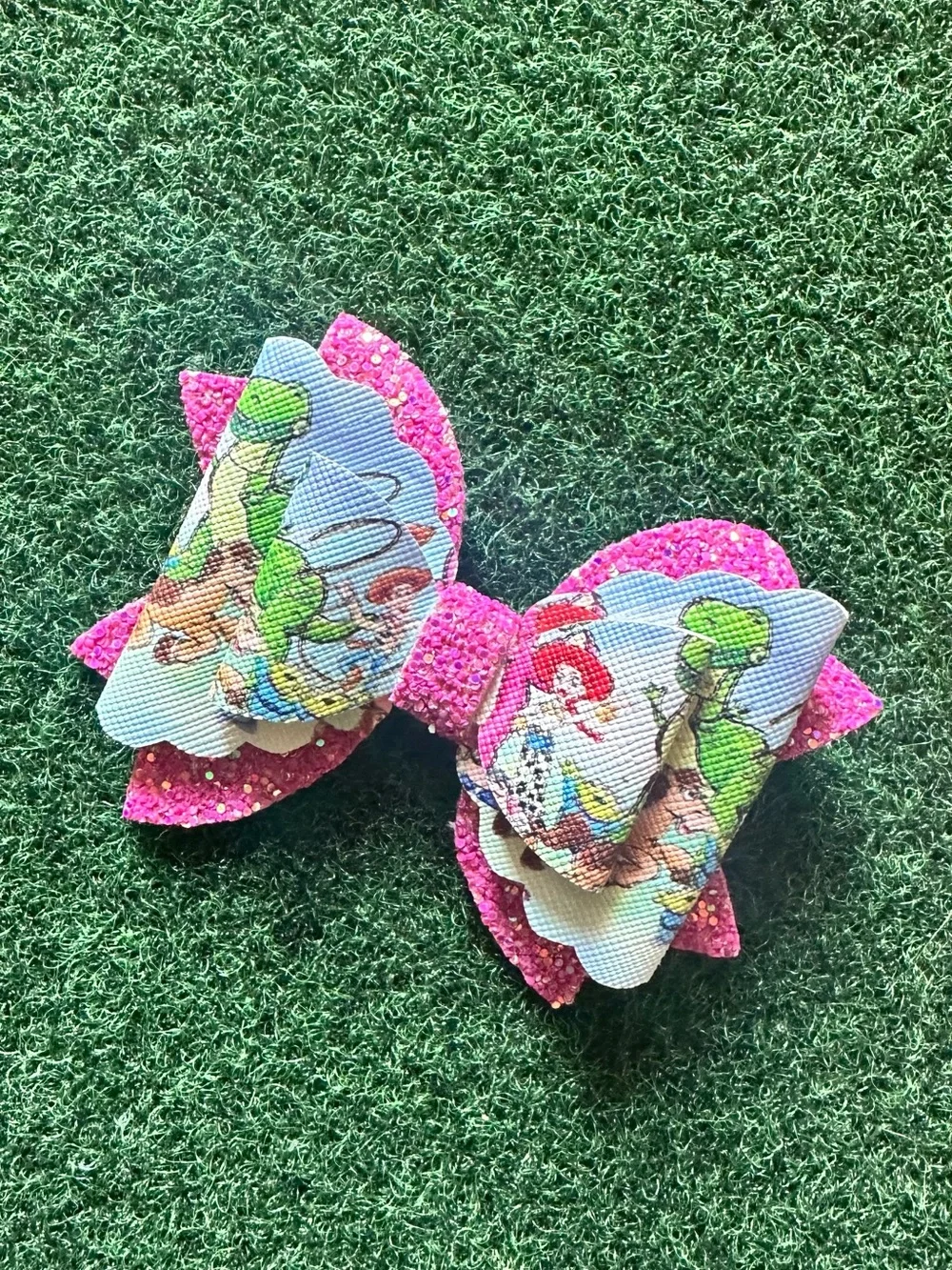 Kids Pink Glitter Toy Story Bow Hair Clip